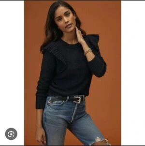 Anthropologie Pilcro Black Ruffled Women's Sweater_Large